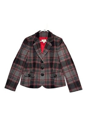 Talbots Plaid Wool Blend Blazer Jacket Gray Red Black Lined 16P